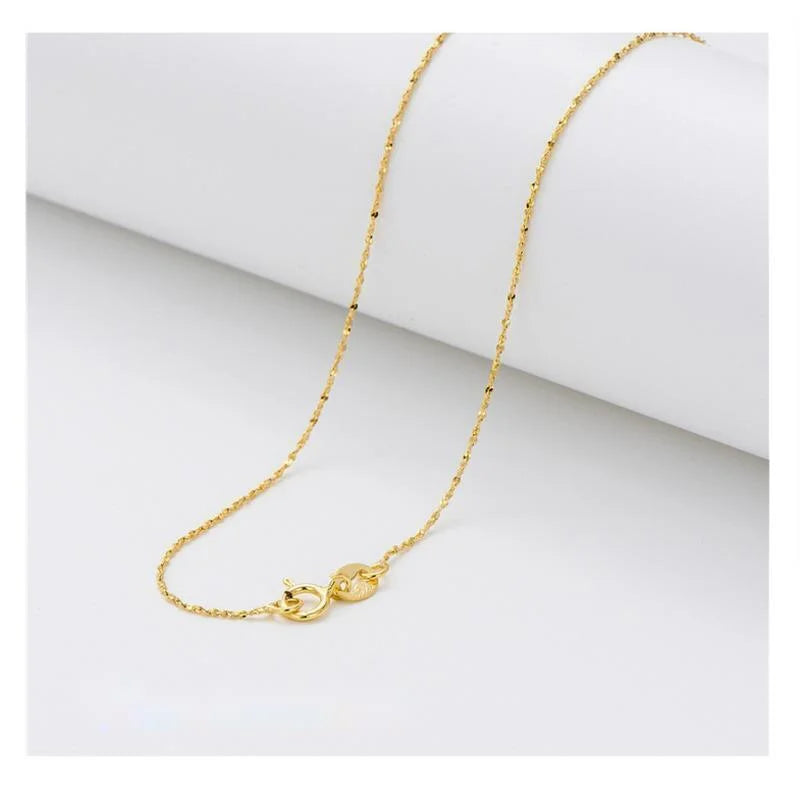 Fine 925 Sterling Silver Gold Plated Link Chain 1Mm Thin Necklace Jewelry 40Cm 45Cm