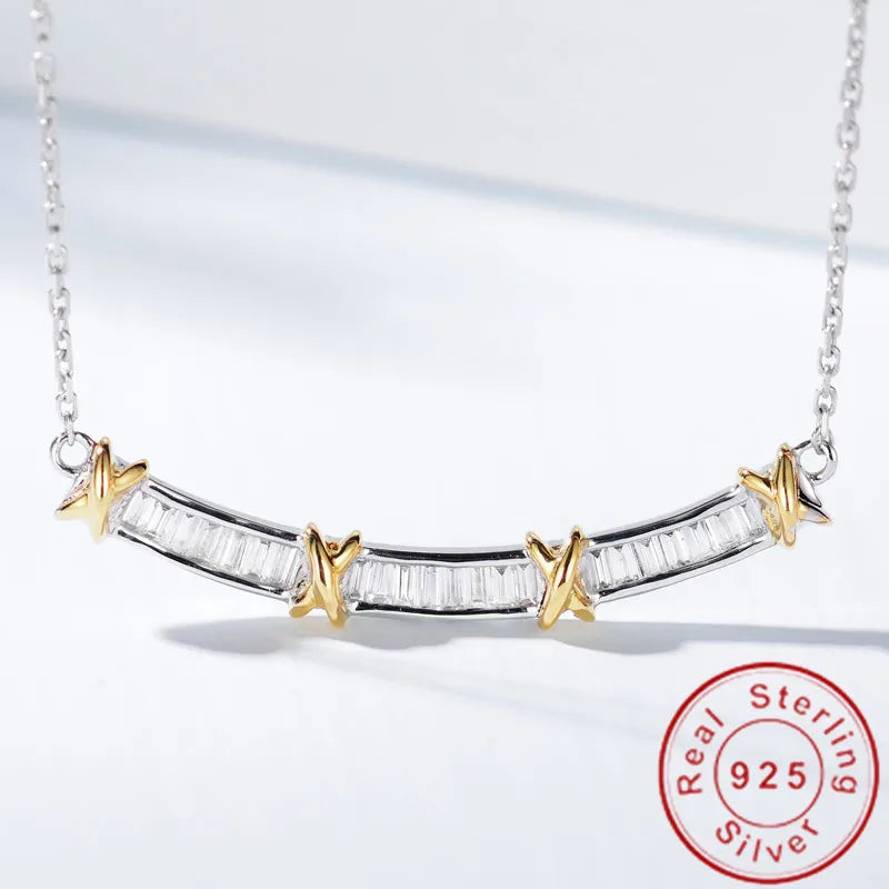  Real 925 Sterling Silver 18k Gold Plated Princess Cut Moisanite Diamond Cross Pendant Necklace
