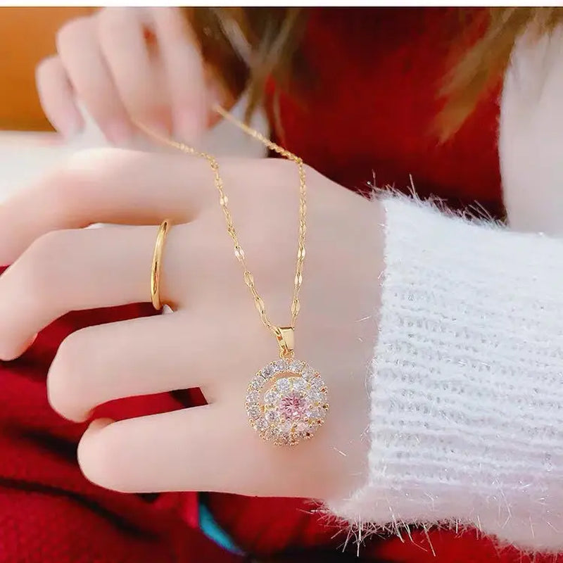New 923 Sterling Silver 18K Gold Plated Necklace White Diamond Pure Zircon Pendant Fine Jewelry