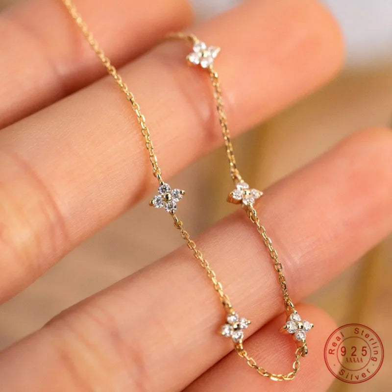 925 Sterling Silver Plated 18K Gold Shiny Zircon Flower Bracelet Exquisite Jewelry Gifts