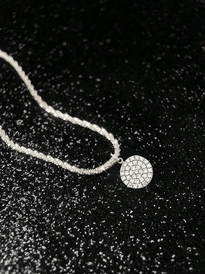 Fine 925 Sterling Silver 18k Gold Plated Simplicity Classic Zircon round Necklace Fine Jewelry