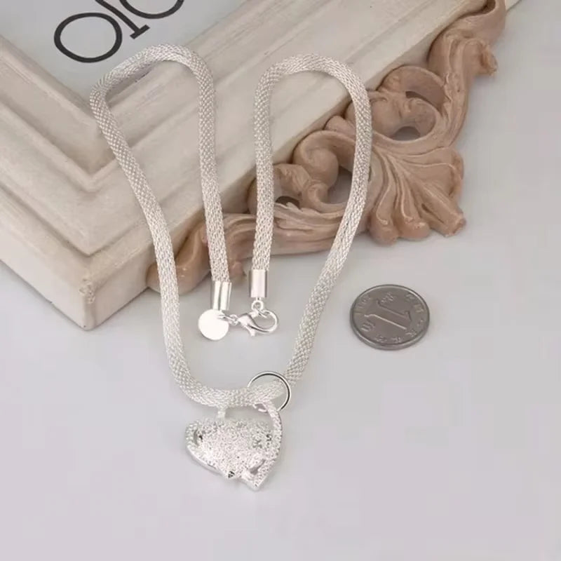 925 Sterling Silver Gorgeous Heart Charm Love Necklace Jewelry