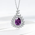 Pure 925 Sterling Silver Purple Zircon Pendant Necklace Premium Leaf Design Elegant Clavicle Chain