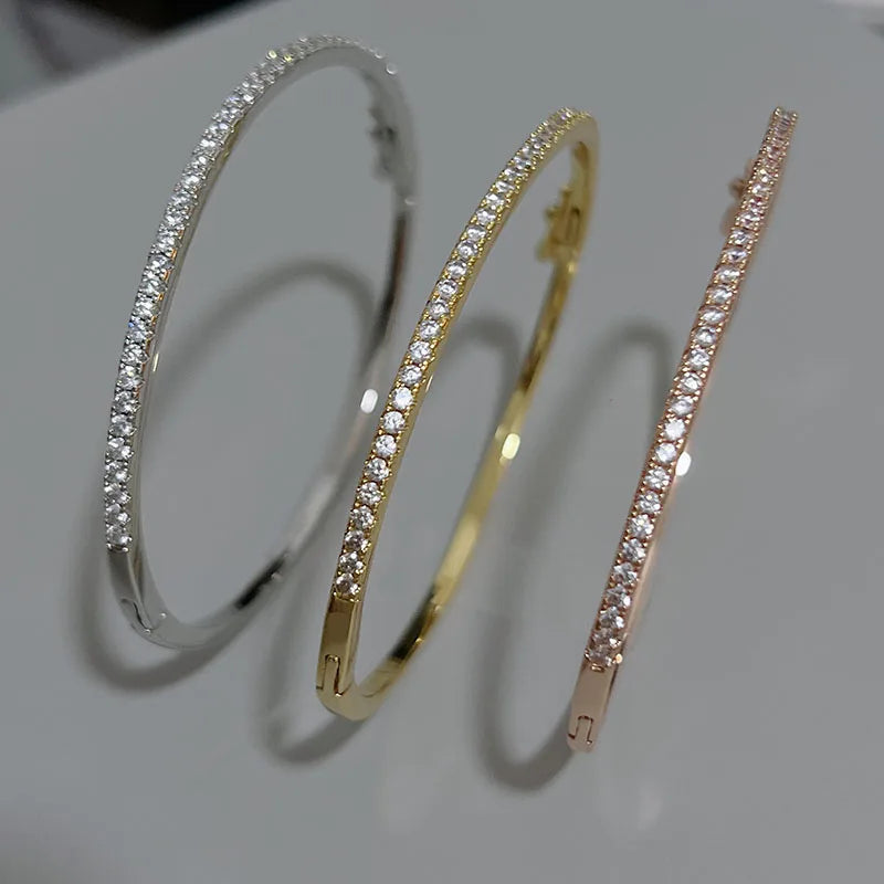 Pure 925 Sterling Silver Bangle Bracelet Pure Zircon Jewelry