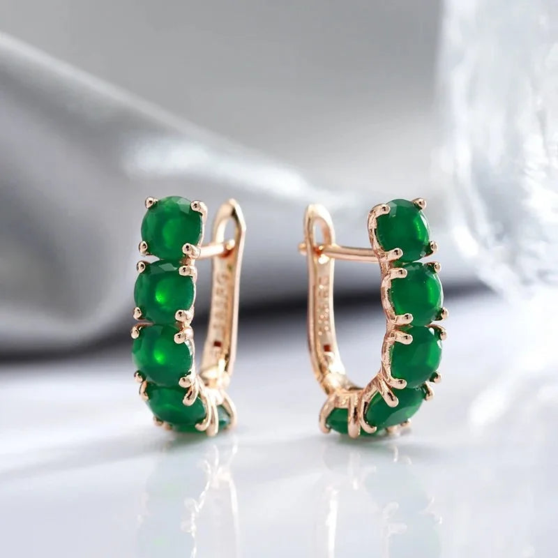 New 14K Multi Gold Filled Natural Emerald with Zircon Diamond Earrings Fine Jewelry