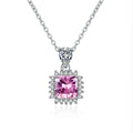 Fine 925 Sterling Silver Necklace Pendant Charm Shining Pink Zircon Jewelry