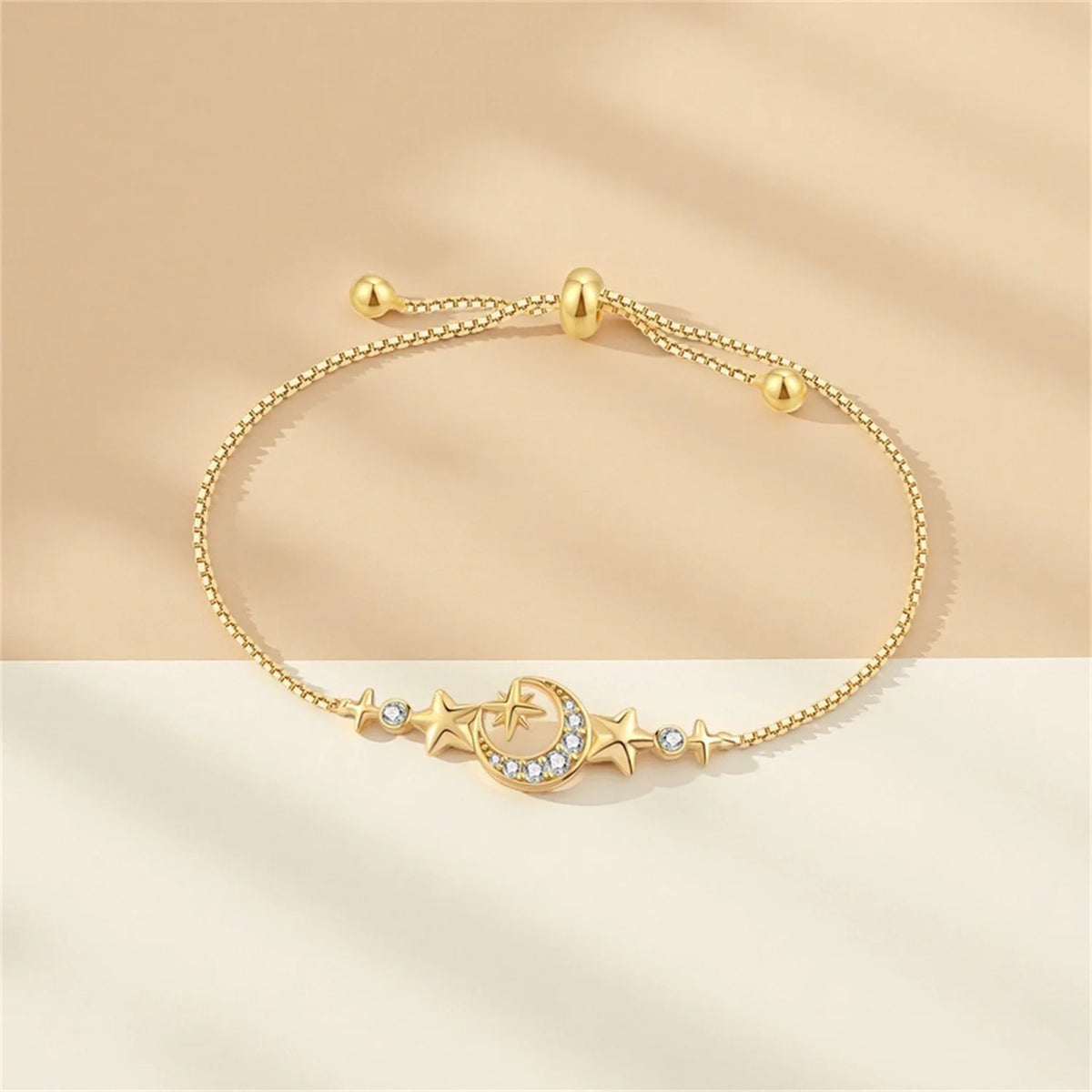S925 Sterling Silver 18K Gold Plated Star Moon Bracelet Fine Jewelry