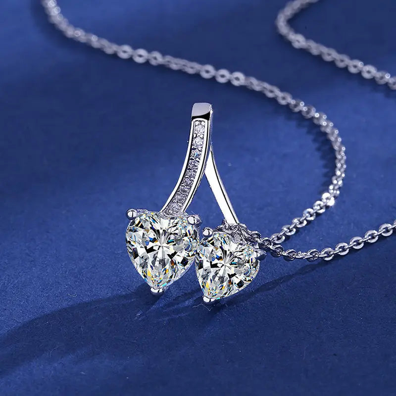 925 Sterling Silver Necklace Pendant Charm Zircon Heart Jewelry