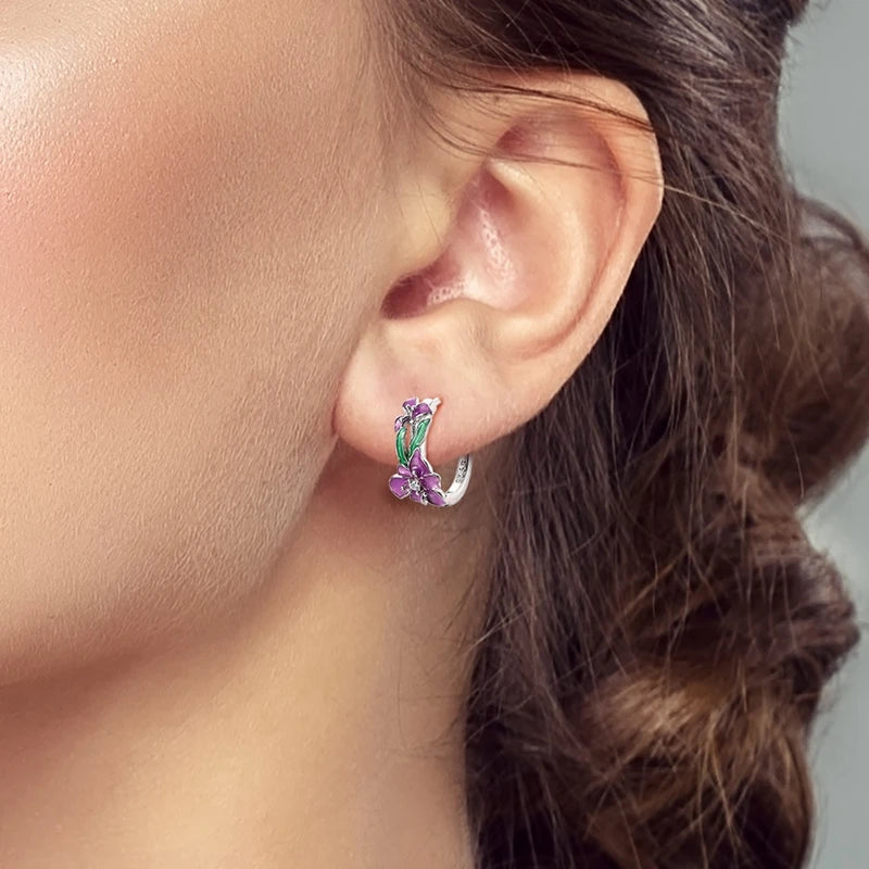 925 Sterling Silver Earrings Sparkling Colorful Iris Hoop Earring Jewelry Gifts