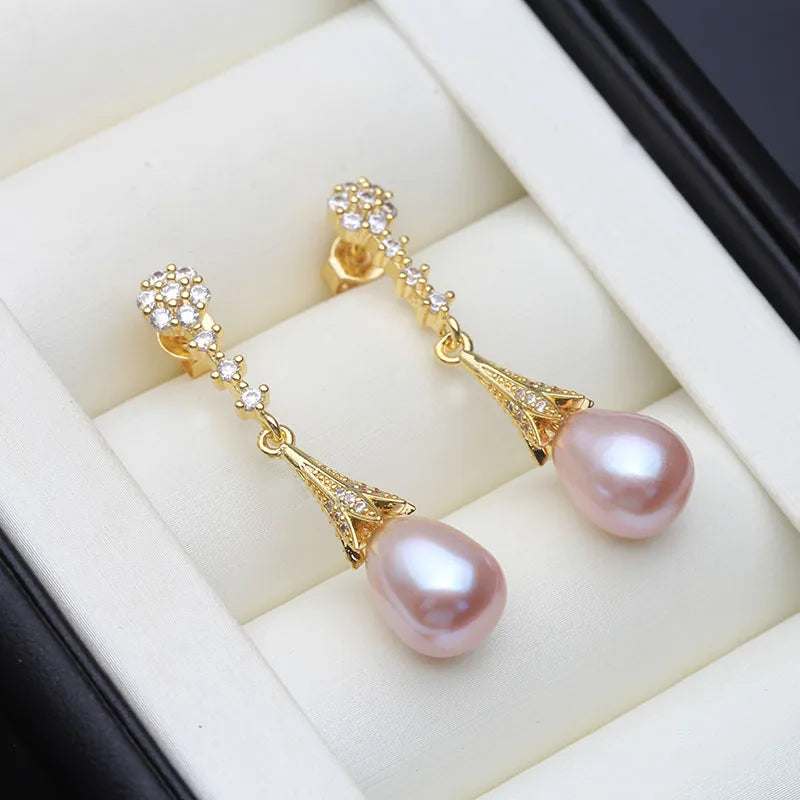 Real Natural Pearl Drop Earrings 925 Silver Earrings Choice of Color
