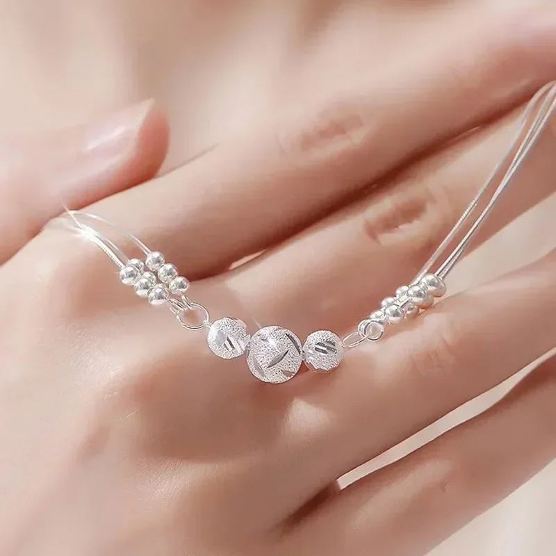 Fine 925 Sterling Silver Lucky Beads Bracelets Luxury Multilayer Adjustable Bracelet Jewelery