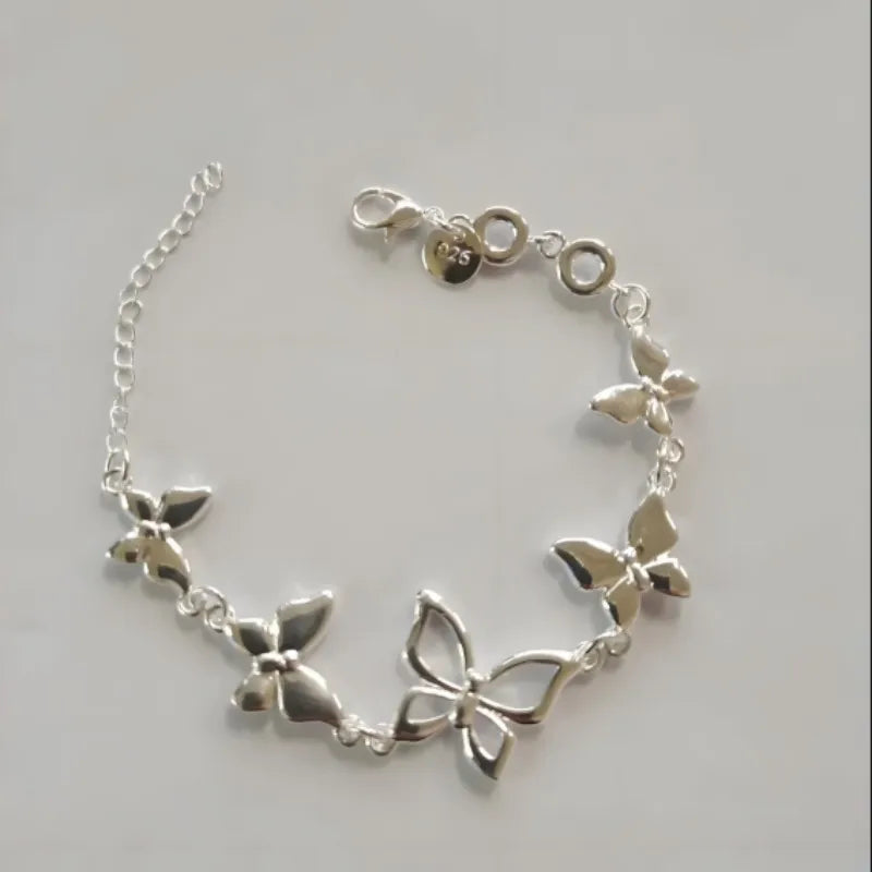 New 925 Sterling Silver Charm Butterfly Bracelet Elegant Jewelry