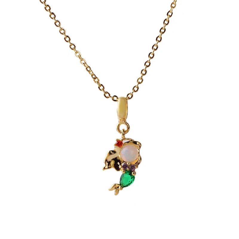 Stainless Steel Colorful Zircon Fairy Tale Little Princess Necklace Gold-Plated Universal Chain Clavicle Chain Sweet Temperament