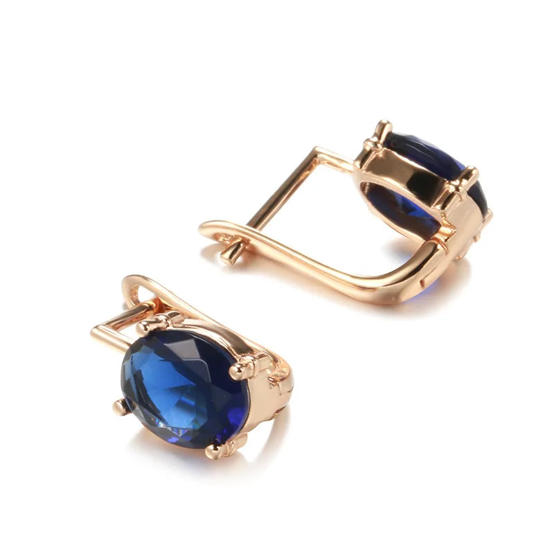 Real 14K Gold 585 Stamped Sapphire Earrings Fine Jewelry