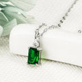 Fine 925 Sterling Silver Square Emerald Green Synthetic Zircon Necklace