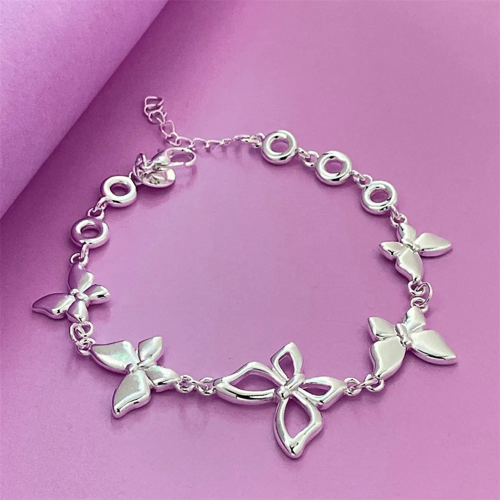 New 925 Sterling Silver Charm Butterfly Bracelet Elegant Jewelry