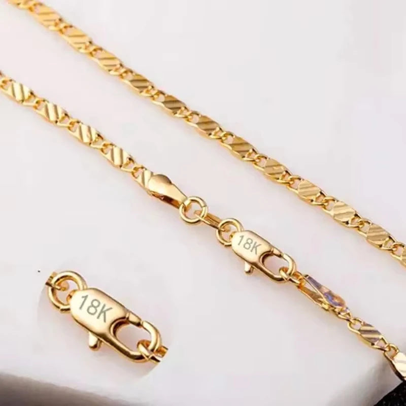 925 Sterling Silver 18K Gold Plated Necklace 2MM 16/18/20/22/24/26/28/30 Inch Side Chain Necklace Jewelry