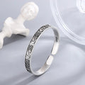 Pure 925 Sterling Silver Retro Personality Star Moon and Flower Bangle Cuff Bracelet