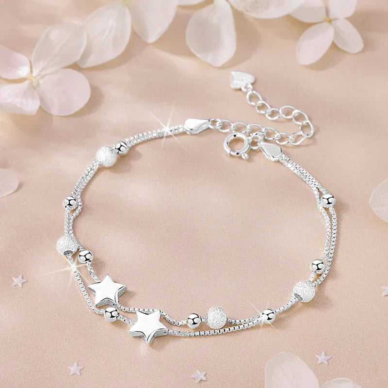 925 Silver Plated Cubic Zirconia Four Leaf Clover Bracelet for Women Adjustable Chain Jewelry 18K Gold Plated Fashion Accessory