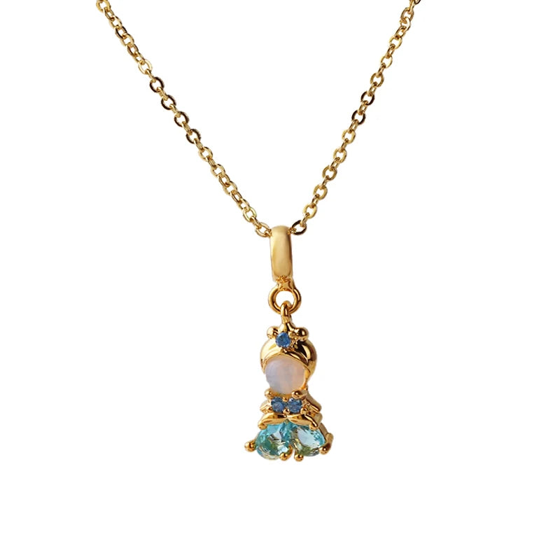 Stainless Steel Colorful Zircon Fairy Tale Little Princess Necklace Gold-Plated Universal Chain Clavicle Chain Sweet Temperament