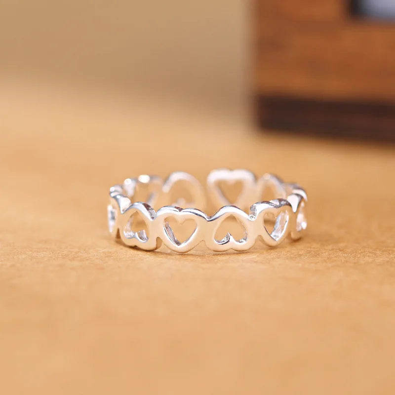 925 Sterling Silver Heart ​Adjustable Ring Fine Jewelry