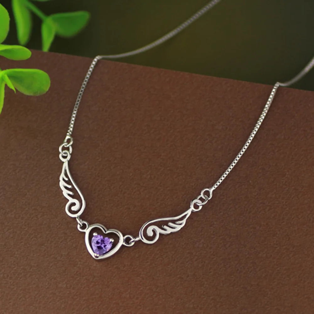 925 Sterling Silver Fashion Light Luxury Angel Love Wings Zircon Necklace