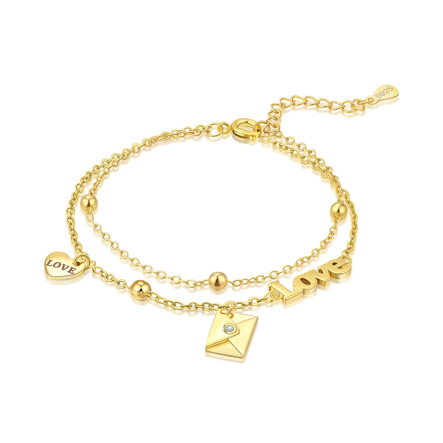 925 Sterling Silver Three Layers Bracelet Chain Link  Jewelry