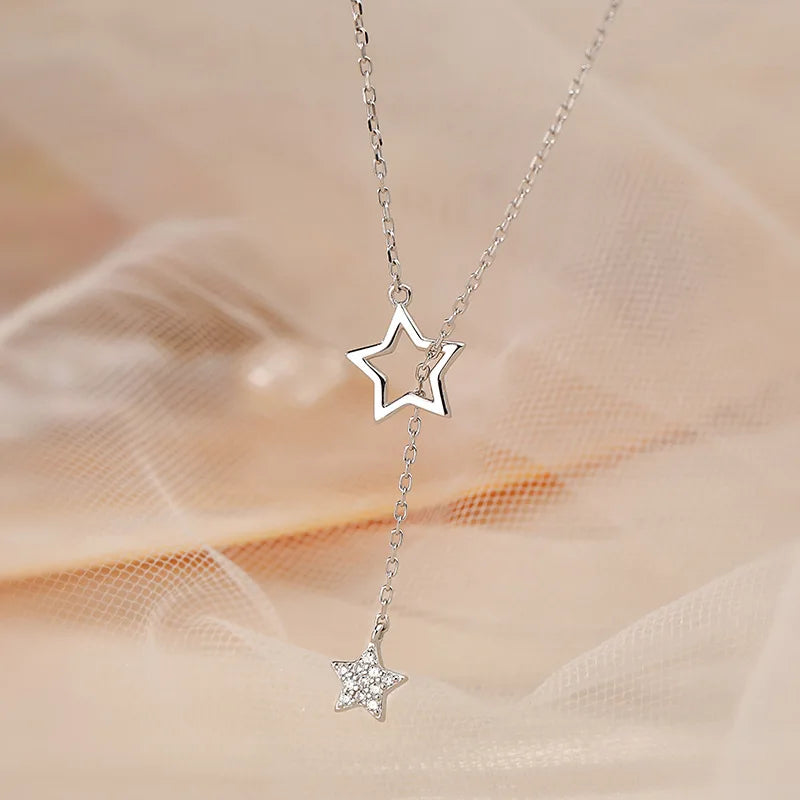 925 Sterling Silver Necklace Chain Star Pendants Exquisite Elegant Jewelry