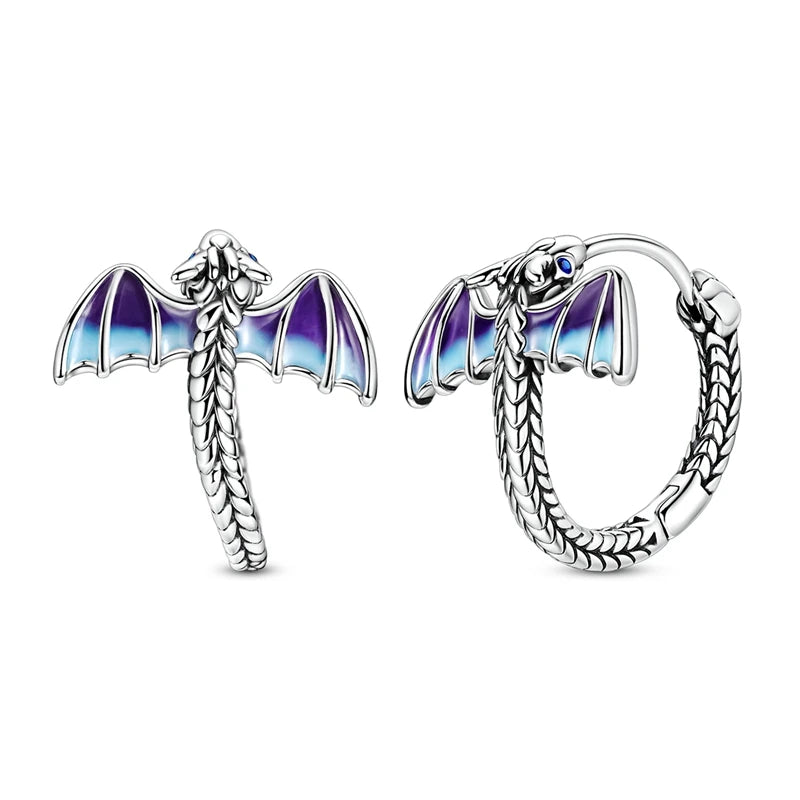 Original 925 Sterling Silver Fire Dragon Hoop Earrings Fine Jewelry
