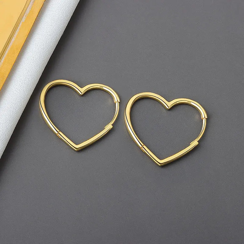 New 925 Sterling Silver 18k Gold Plated Earrings Heart Charm Jewelry Vintage