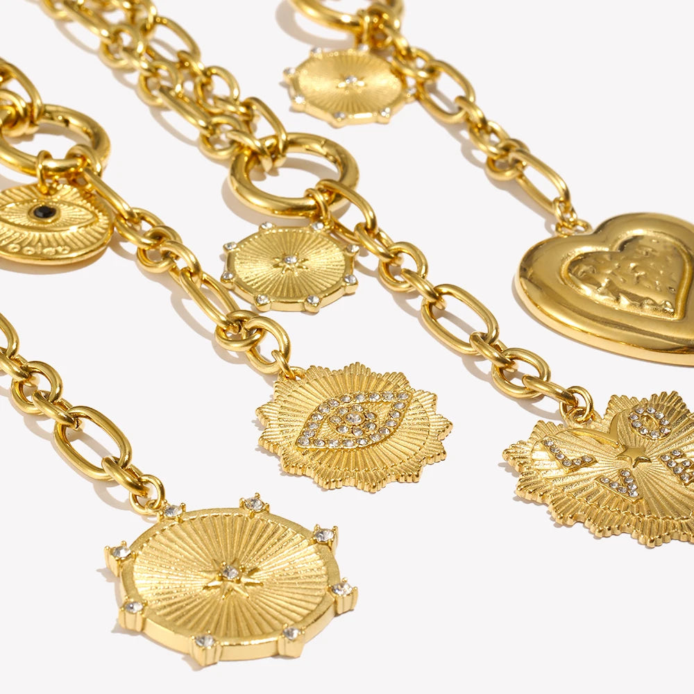 O-Shape Chain Star Heart Eye Tassel Pendant Necklace Stainless Steel 18K Gold Plated Waterproof Jewelry for Women Gift