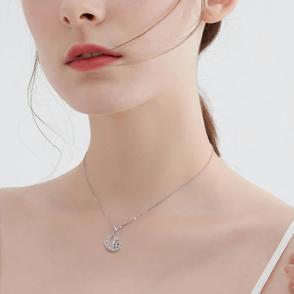 New 925 Sterling Silver Flower Fairy Elf Moon Pendant Necklace Jewelry Fine Jewelry