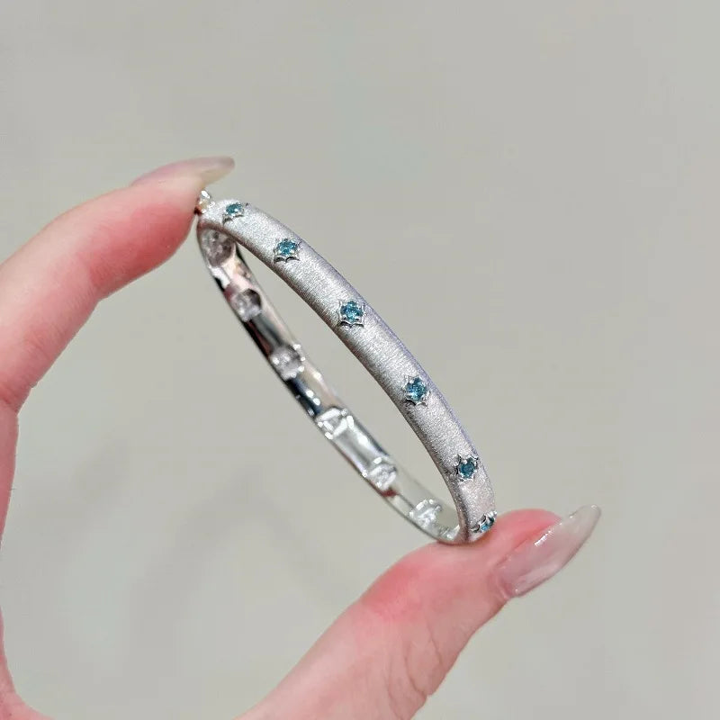 New 925 Sterling Silver Luxury Palace Style Exquisite Blue Diamond Bracelet Fine Jewelry