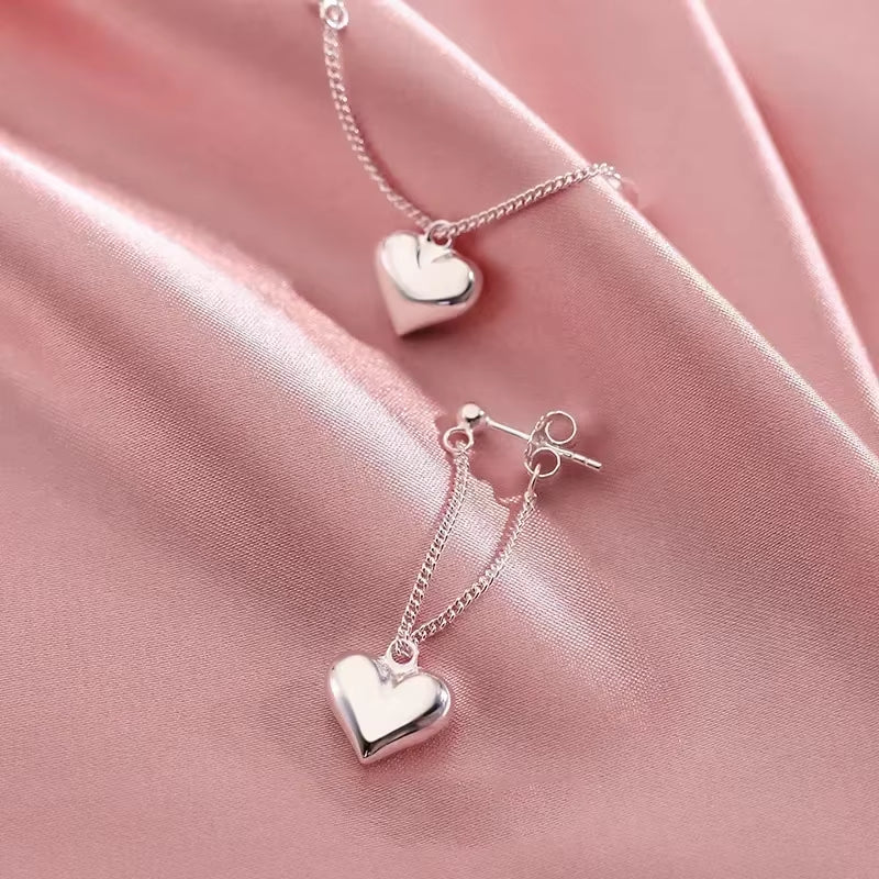 New 925 Sterling Silver Heart Chain Earrings Fine Jewelry
