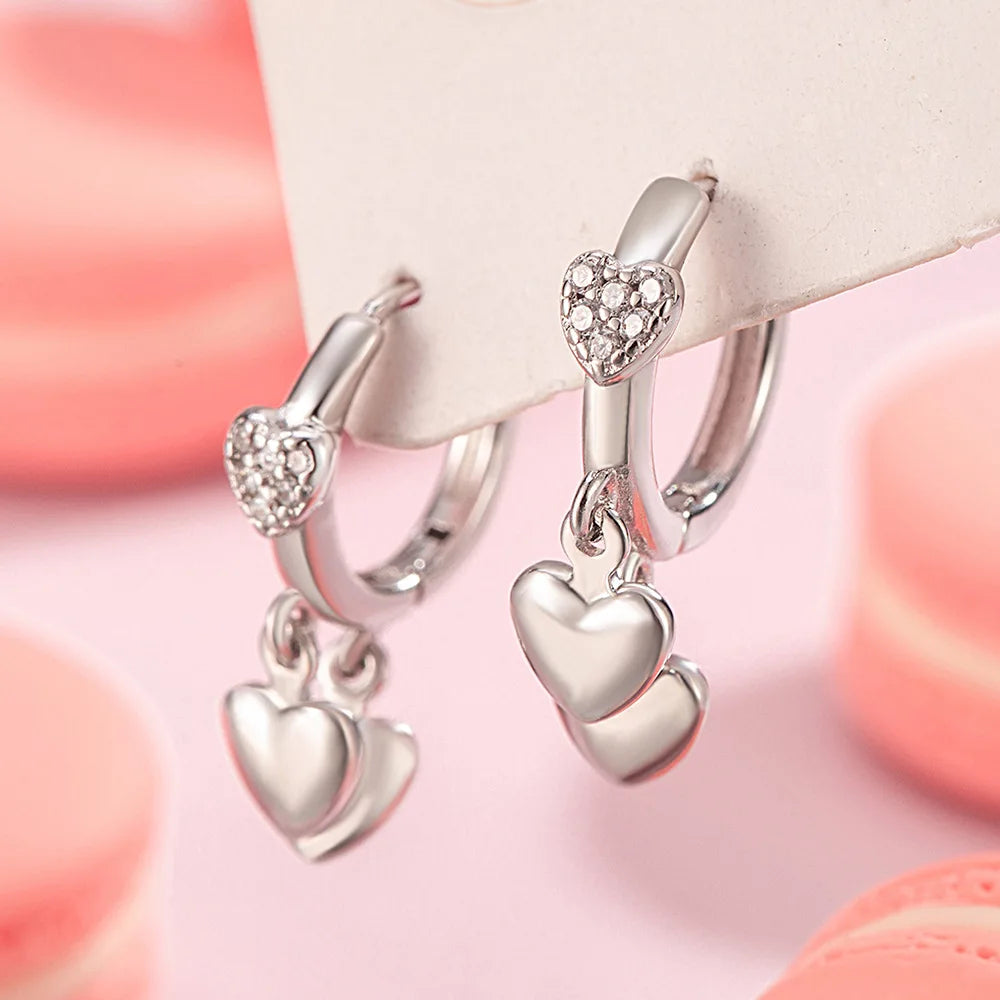 925 Sterling Silver Heart Zircon Stud Earrings Elegant Luxury Jewelry