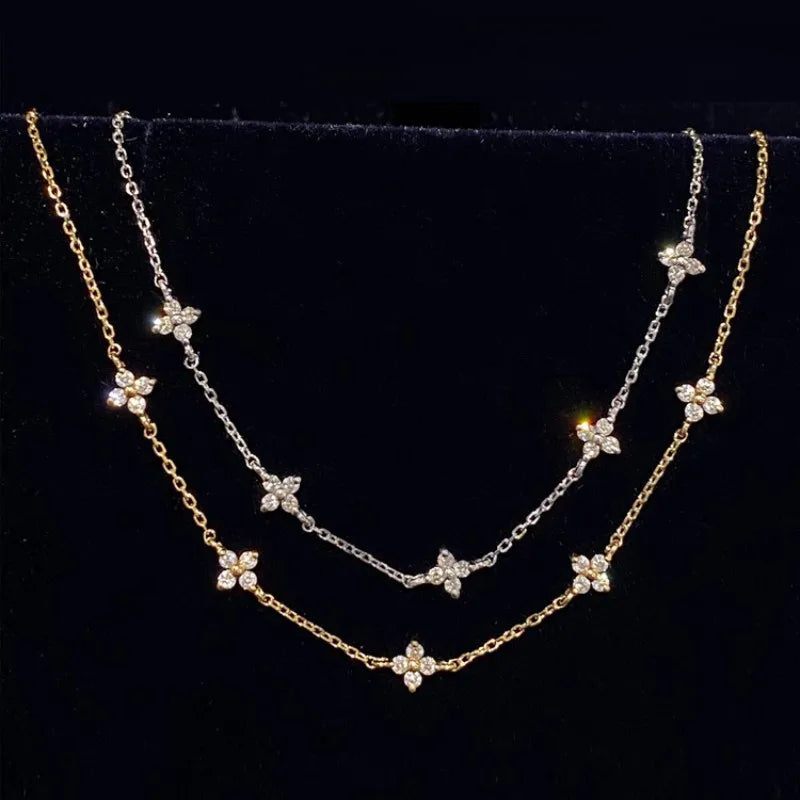 925 Sterling Silver Plated 18K Gold Shiny Zircon Flower Bracelet Exquisite Jewelry Gifts