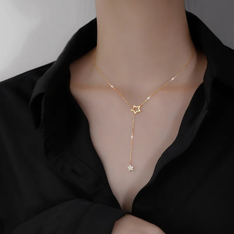 925 Sterling Silver Necklace Chain Star Pendants Exquisite Elegant Jewelry