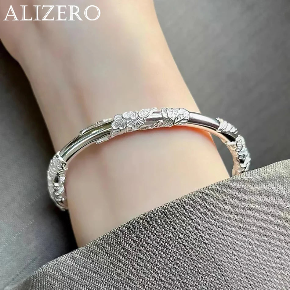 New 925 Sterling Silver Delicate Flowers Bangle Bracelet