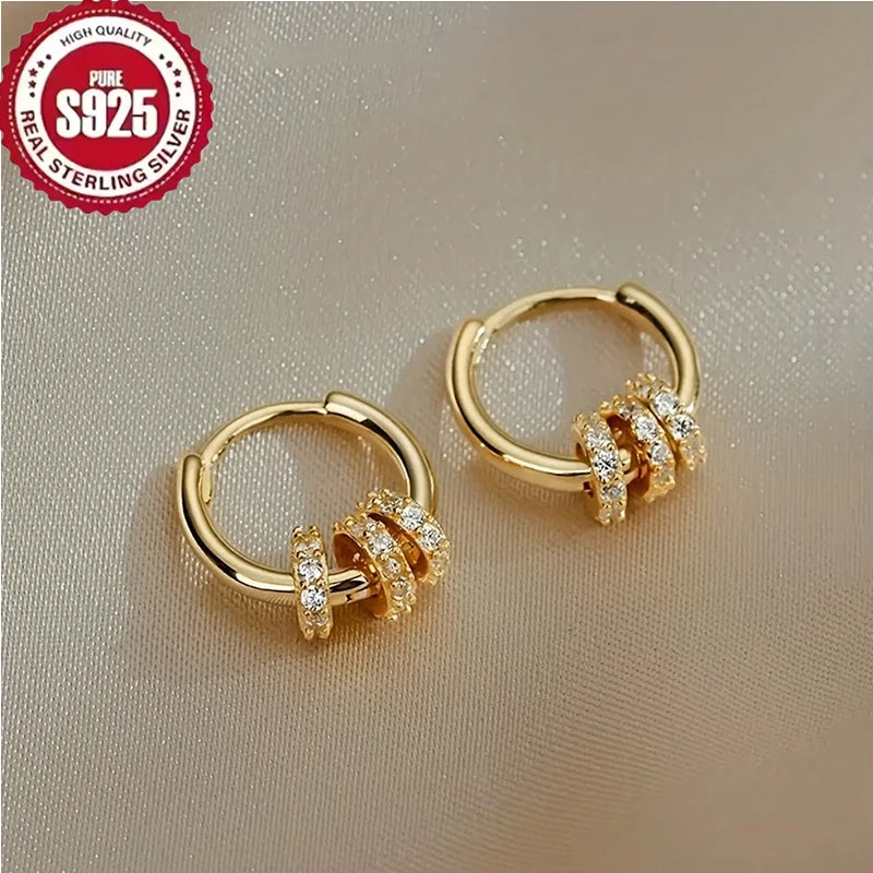 925 Sterling Silver Gold Plated Huggie Hoop Earrings Dainty Sparkling CZ Hypoallergenic Elegant Jewelry