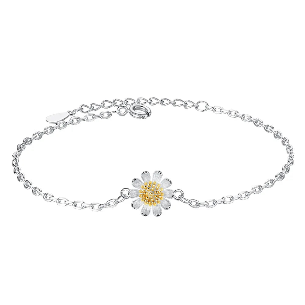 S925 Sterling Silver Bracelet Simple Sunflower Small Daisies Chrysanthemum Bracelet Fine Jewelry