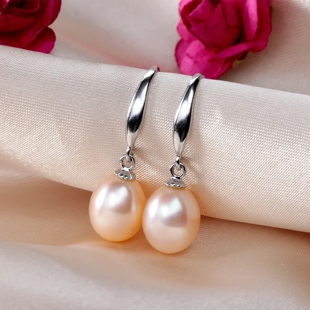 New 925 Sterling Silver Natural Freshwater Cultured Pearl Drop Earrings Fine Jewelry