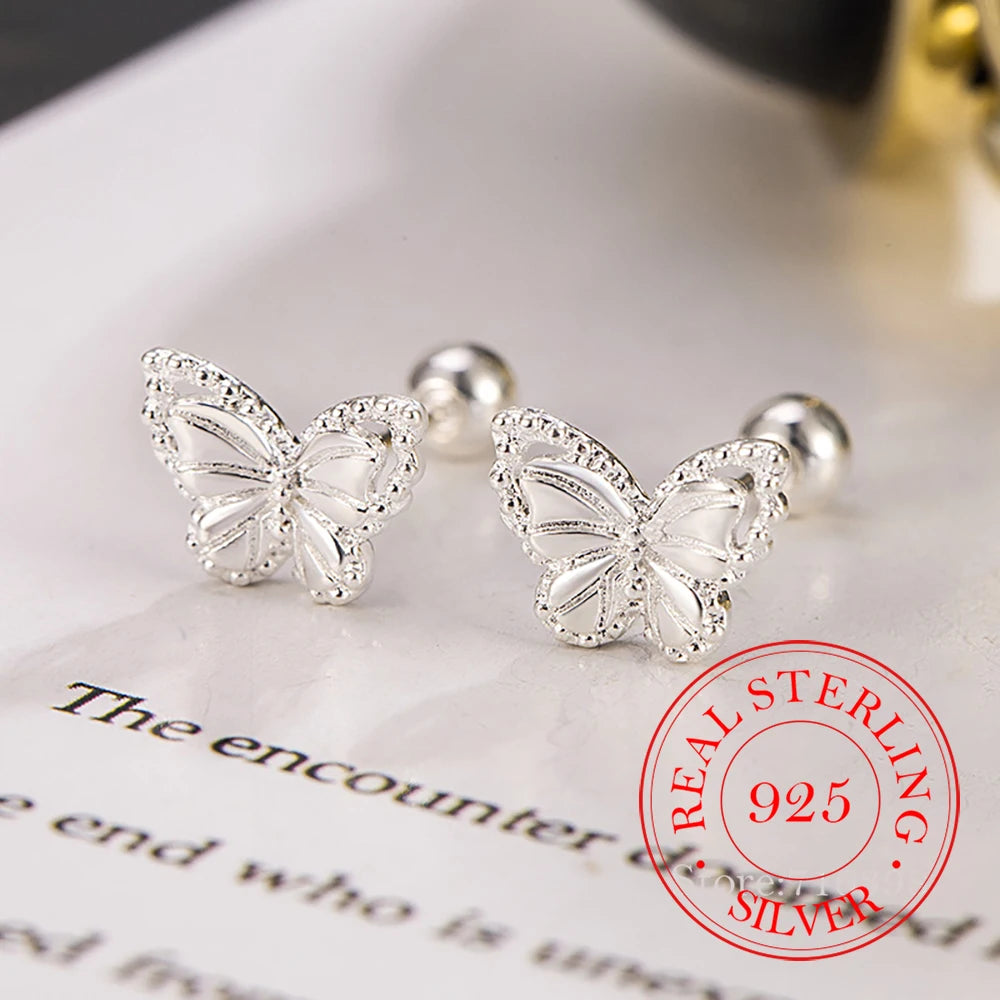 New 925 Sterling Silver Zircon Crystal Butterfly Earrings Fine Jewelry