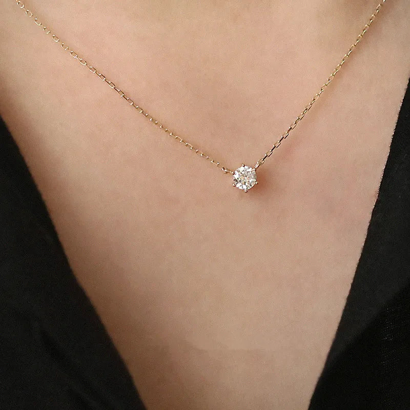 925 Sterling Silver 14K Gold Plated Necklace Versatile Single Sparkling Zircon Clavicle Chain