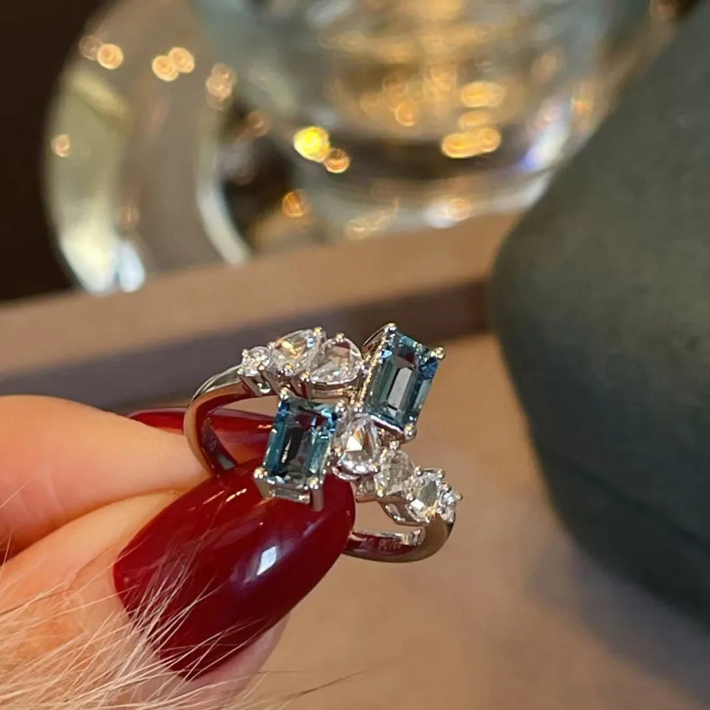 925 Silver Rings Zircon Crystal Adjustable Ring Bride Promise Engagement Wedding Fine Jewelry
