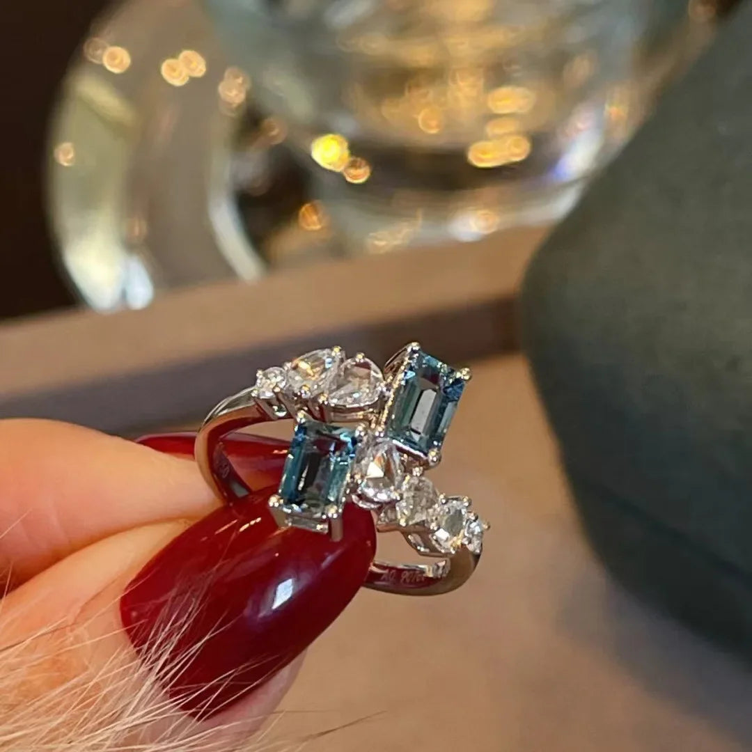 925 Silver Rings Zircon Crystal Adjustable Ring Bride Promise Engagement Wedding Fine Jewelry