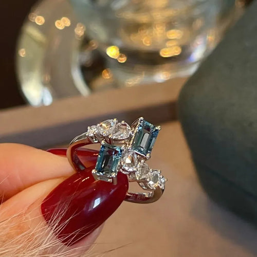 925 Silver Rings Zircon Crystal Adjustable Ring Bride Promise Engagement Wedding Fine Jewelry