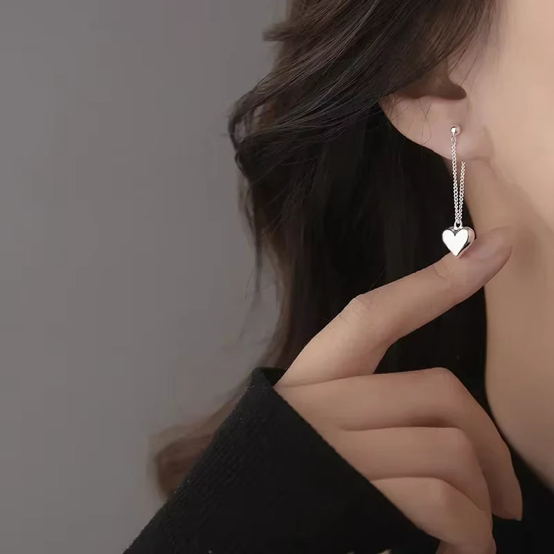 New 925 Sterling Silver Heart Chain Earrings Fine Jewelry