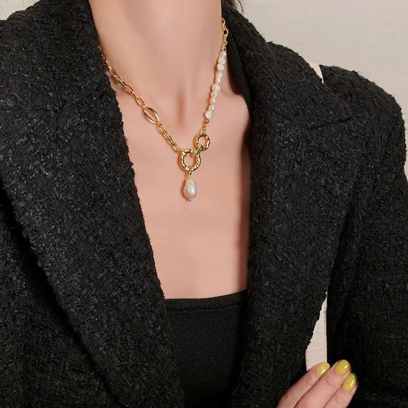 14K Gold Filled 100% Natural Baroque Freshwater Pearl Fashion Necklace