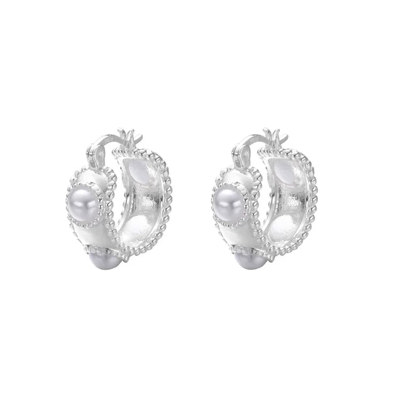 New 925 Sterling Silver Silver Freshwater Pearl Bead Round Hoop Earrings Fine Jewelry