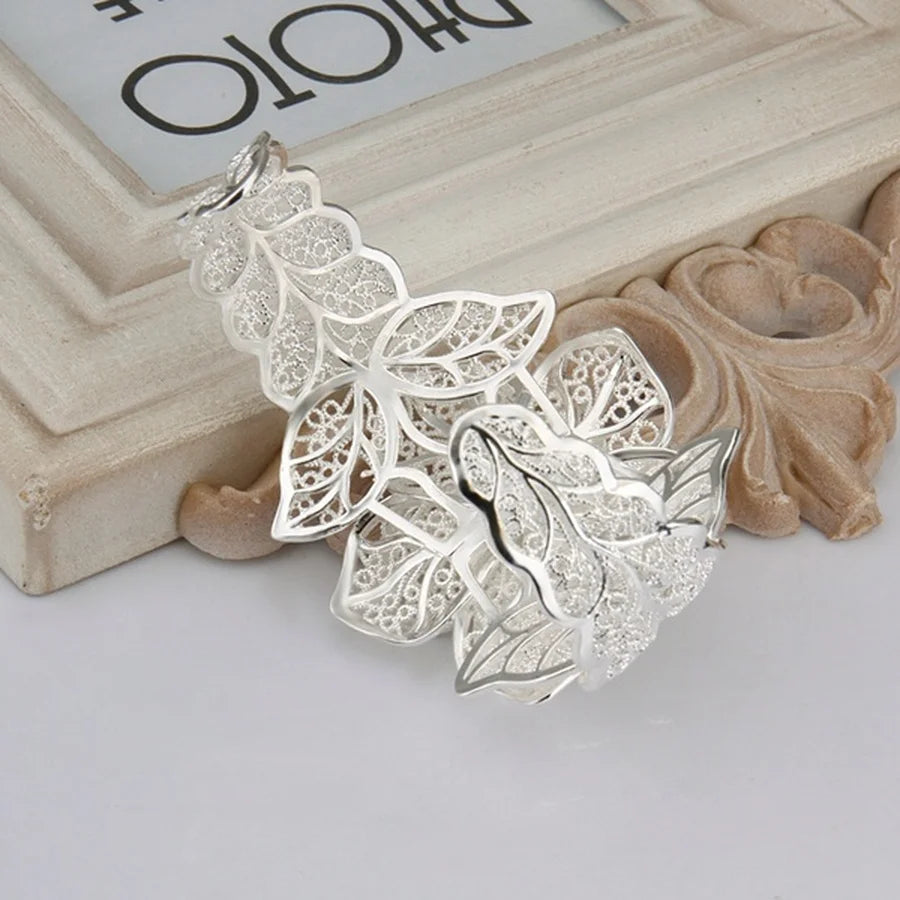 New 925 Sterling Silver Bangle Bracelet Hollow Flowers
